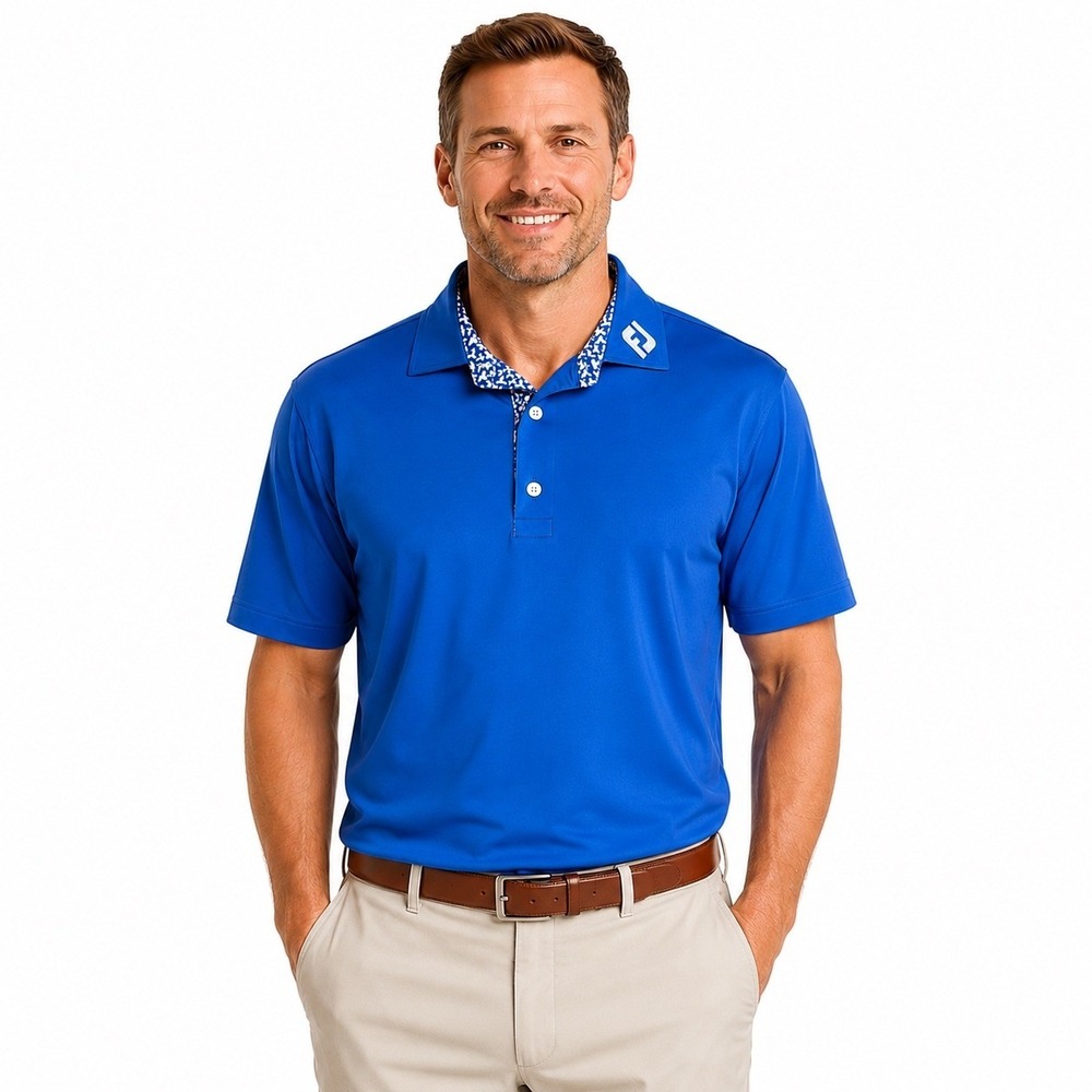 FootJoy FJ Golf Polo Shirt Men's Medium Blue Athletic Fit Performance Stretch